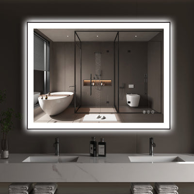 Sumerain 40 x 30 Zoll beleuchteter Schminkspiegel für Badezimmerwand, intelligenter beschlagfreier dimmbarer LED-Badezimmerspiegel mit Front- und Hintergrundbeleuchtung, 3 Farbbeleuchtungsmodi, Speicherfunktion