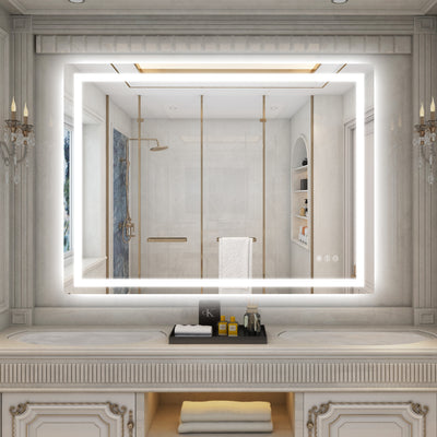 Sumerain 48" x 36" großer intelligenter LED Badezimmerspiegel – Rück- und Vorderbeleuchtung, intelligenter Schminkspiegel, Anti-Beschlag, stufenlos dimmbar, 3 Farbmodi, Speicherfunktion, gehärtetes Glas
