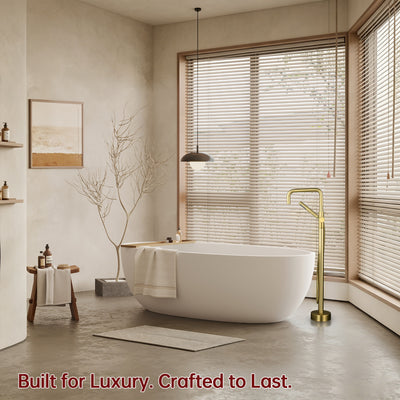 sumerain Freestanding Bathtub Faucet with Hand Shower, Brushed Gold Floor Mount Tub Faucets Brass Single Handle High Flow