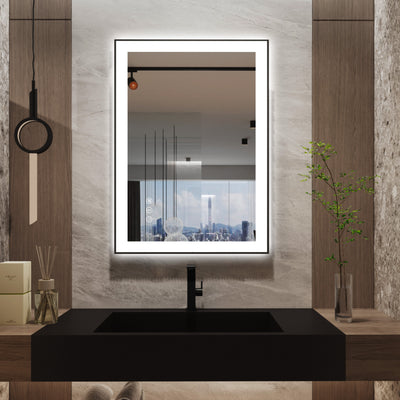 Sumerain 20 x 28 Zoll LED Badezimmerspiegel mit Rahmen, Vorder- und Rückbeleuchtung, beleuchteter Schminkspiegel, Anti-Beschlag, dimmbarer Wandspiegel mit 3 Farbtemperaturen, Speicherfunktion & gehärtetes Glas