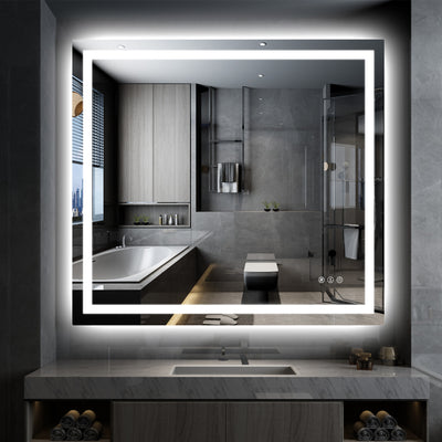 SUMERAIN 40 x 36 Zoll LED Badezimmerspiegel mit Beleuchtung, Vorder- und Rückbeleuchtung, 3 Farbtemperaturen stufenlos dimmbarer beleuchteter Schminkspiegel für die Wand, Anti-Beschlag, Speicherfunktion, bruchsicheres gehärtetes Glas