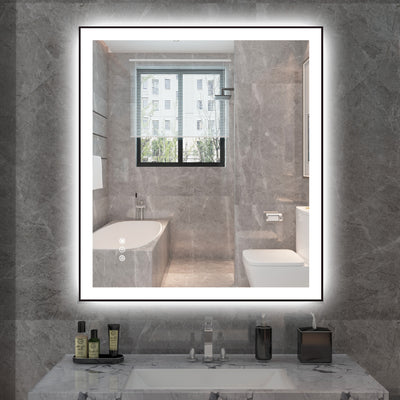 Sumerain LED-Badezimmer-Schminkspiegel mit Beleuchtung, 32"x36" Front- und Rückbeleuchtung, beschlagfreier Badezimmerspiegel zur Wandmontage, dimmbare Helligkeit, 3 Farbtemperaturen