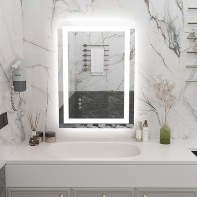 SUMERAIN 20 x 28 Zoll LED Badezimmerspiegel mit Beleuchtung, hinterleuchtet + vorne beleuchtet, dimmbarer intelligenter Badezimmerspiegel für Wand, Anti-Beschlag, 3 Farbtemperaturen, Speicherfunktion, gehärtetes Glas