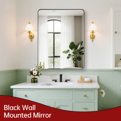SUMERAIN Schwarzer Badezimmerspiegel für die Wand, 28x36 Zoll gehärtetes Glas Aluminiumrahmen Schminkspiegel, ideal über Doppelwaschbecken mit horizontalen oder vertikalen Montageoptionen