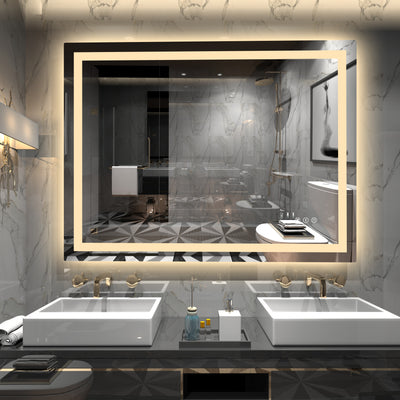 SUMERAIN 40 x 30 Zoll LED Badezimmerspiegel mit Hintergrund- und Vordergrundbeleuchtung, Anti-Beschlag, stufenlos dimmbarer intelligenter Badezimmerspiegel, Speicherfunktion, gehärtetes Glas, 3 Farben beleuchteter Waschtisch-Wandspiegel