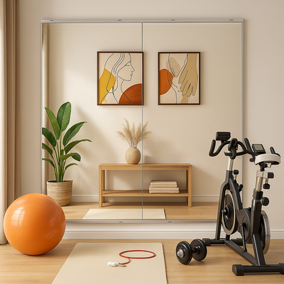 Sumerain Bruchsicherer Heim-Fitnessspiegel 2 Stück x 48x24 Zoll, wandmontierter großer rahmenloser Ganzkörperspiegel, für Heim-Fitness, Yoga, Tanz, Garage