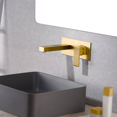 Single Handle Brushed Gold Wall Mount Bathroom Faucet Includes Brass Valve