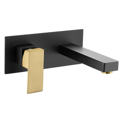 SUMERAIN Badezimmer-Waschtischarmatur zur Wandmontage, Schwarz-Gold-Finish, mit linkshändigem Griff und rauem Ventil