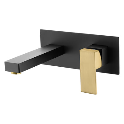 SUMERAIN Badezimmer-Wasserhahn zur Wandmontage, Schwarz-Gold-Finish, Waschbecken-Wasserhahn mit rauem Ventil