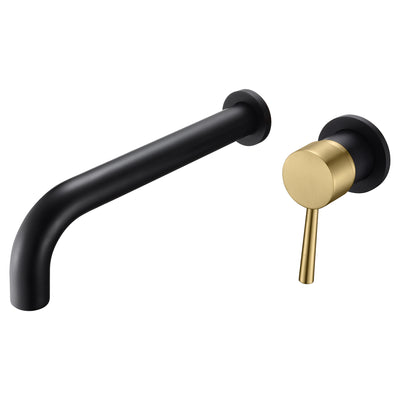 SUMERAIN Badewannenarmatur zur Wandmontage, Badezimmer-Badewannenarmatur mit langem Wannenauslauf, Schwarz- und Gold-Finish, Einzelgriff