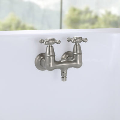 SUMERAIN Vintage-Wannenhahn, Wandmontage, Wannenfüller, 3–3/8 Zoll in der Mitte, zwei Kreuzgriffe, gebürstetes Nickel