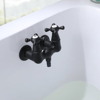 SUMERAIN Vintage-Wannenfüller mit Beinen, 3-3/8-Zoll-Badewannenarmatur zur Wandmontage in der Mitte, Kreuzgriff, mattschwarz