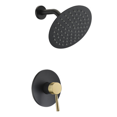 SUMERAIN Duscharmatur-Set mit Einzelfunktion, Schwarz und Gold, Edelstahl, 20,3 cm, Regenduschkopf, Einzelgriff, mit Rohventil, Duschverkleidungsset