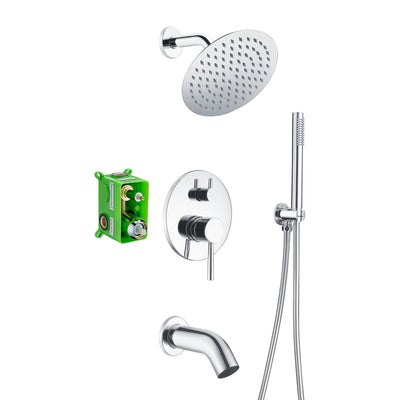 Sumerain Regendusche-System mit Badewannen-Auslauf, Badewannen-Duscharmatur-Set mit 8 Zoll Duschkopf und Handbrause, Ventil inklusive, Chrom