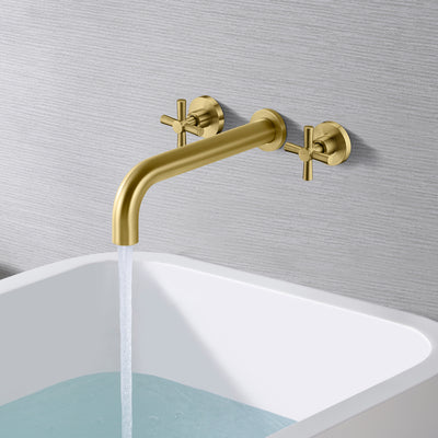 SUMERAIN Badewannenarmatur, Wandmontage, Badewannenfüller, hoher Durchfluss, Badewannenarmatur, gebürstetes Gold, mit rauem Ventil, zwei Kreuzgriffen