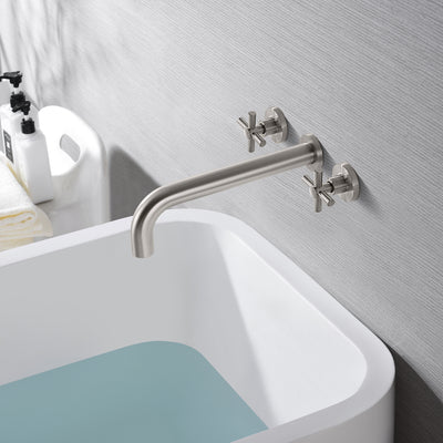 SUMERAIN Badewannenarmatur, gebürstetes Nickel, Wandmontage, Badewannenfüller, hoher Durchfluss, Badewannenarmatur mit rauem Ventil und extra langem Auslauf