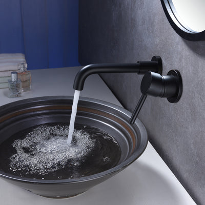 Badezimmer-Wasserhahn zur Wandmontage, Schwarz, mattschwarzes Finish, inklusive Rohventil