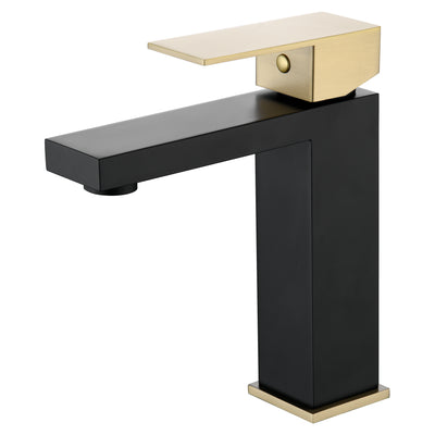 sumerain Waschbecken-Wasserhahn, Schwarz und Gold, Badezimmer-Wasserhahn, 304 Edelstahl, Einhebelmischer, Einlochmontage