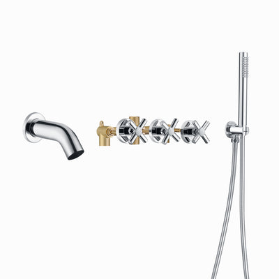 Wandmontierter Wanneneinlauf-Wasserfall-Wannenhahn mit Handbrause, Chrom-Finish