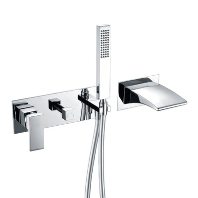 sumerain Badewannenarmatur zur Wandmontage mit Handbrause, Wasserfall-Badewannenarmatur, Chrom-Finish, Linkshänder-Wasserhahn