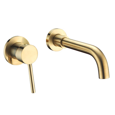 sumerain Badezimmer-Wasserhahn zur Wandmontage, gebürstetes Gold, WC-Wasserhahn, einzelner Linkshändergriff