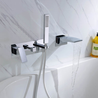 sumerain Badewannenarmatur zur Wandmontage mit Handbrause, Wasserfall-Badewannenarmatur, Chrom-Finish, Linkshänder-Wasserhahn