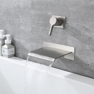Sumerain Wasserfall-Wannenfüller zur Wandmontage, gebürstetes Nickel, mit Ventil, Einzelgriff, Messing, hohe Durchflussrate, S2140NW