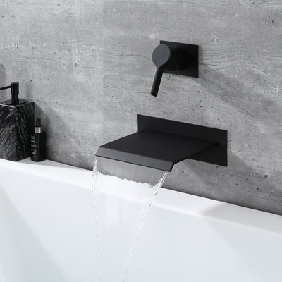 Sumerain Wasserfall-Wannenfüller zur Wandmontage, mattschwarz, mit Ventil, Einzelgriff, Messing, hohe Durchflussrate, S2140DW