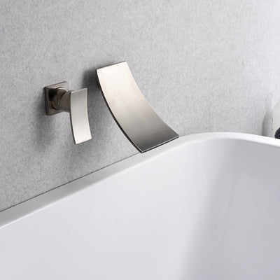 sumerain Brushed Nickel Tub Faucet Waterfall Wall Mount Bathtub Filler Left-Handed Handle