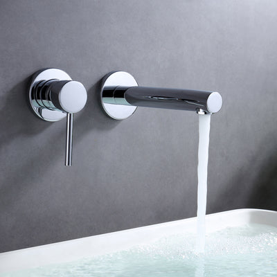 sumerain Single Handle Left-Handed Wall Mount Bathroom Faucet in Chrome