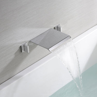 Zwei Griffe, hohe Durchflussrate, Wandmontage, Badewannenarmatur, Wasserfall-Wannenfüller-Wasserhahn, Chrom-Finish