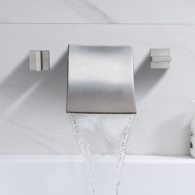 Wannenfüller zur Wandmontage, Wasserfall-Wannenhahn aus gebürstetem Nickel, hoher Durchfluss