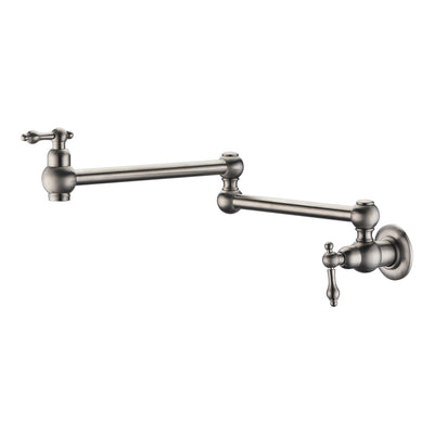 Topffüller-Wasserhahn-Wandhalterung aus gebürstetem Nickel mit zwei Schwenkgelenken und 24-Zoll-Verlängerung