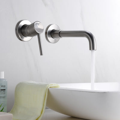 sumerain Wall Mounted Brushed Nickel Bathroom Sink Faucet Lavatory Faucet Left-Handed Design
