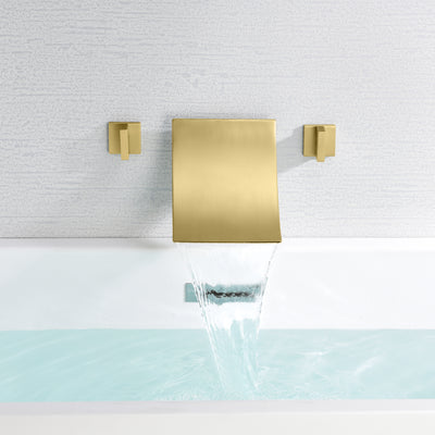 Wasserfall-Wannenhahn mit hohem Durchfluss, Wandmontage, Badewannenfüller, gebürstetes Gold-Finish