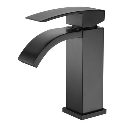 Mattschwarzer Badezimmer-Wasserhahn, Einloch-Wasserfall-Waschtischarmatur