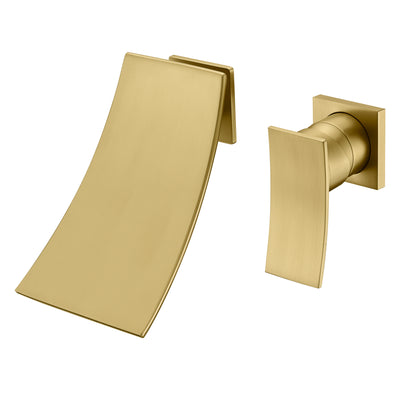 Badewannenarmatur zur Wandmontage in gebürstetem Gold mit Wasserfallauslauf