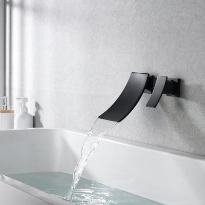 Mattschwarzer Wanneneinlaufhahn zur Wandmontage mit Messing-Einbauventil und Wasserfallauslauf