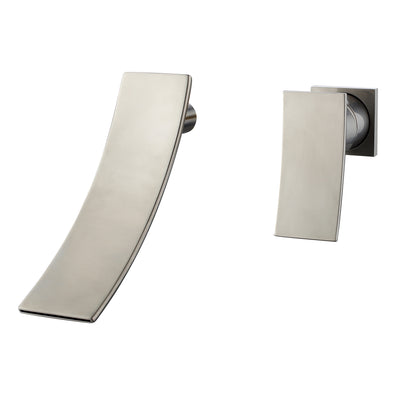 Wandmontierter Wasserhahn aus gebürstetem Nickel, Einhand-Waschtischarmatur mit Wasserfallauslauf