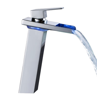 Einloch-Waschtischarmatur mit Wasserfall-LED-Farbwechsel-Auslauf
