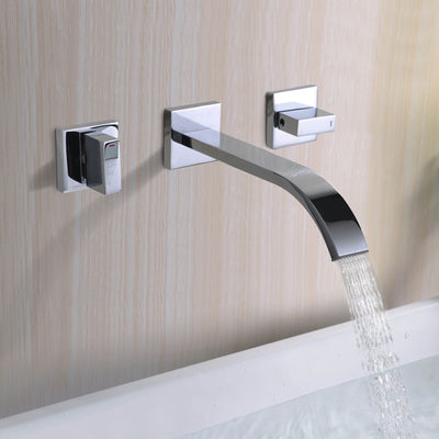 Two Handle Wall-Mount Lavatory Faucet Brass Chrome Bathroom Sink Faucet