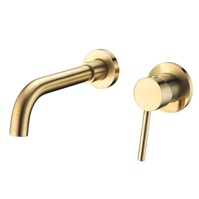 Einhand-Badezimmerarmatur zur Wandmontage in gebürstetem Gold mit Rohventil aus Messing