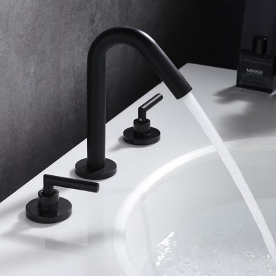 Schwarzer Badezimmer-Wasserhahn, mattschwarze Oberfläche, 20,3 cm breiter 3-Loch-Waschbecken-Wasserhahn