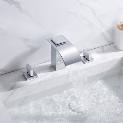 8-Zoll-Wasserfall-Badezimmerwaschtischarmatur mit 3 Löchern und Chrom-Finish