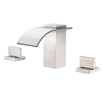 Wasserfall-Badezimmerarmatur, gebürstetes Nickel, 3-Loch-8-Zoll-Waschtischarmatur