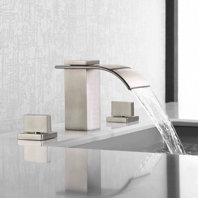 Wasserfall-Badezimmerarmatur, gebürstetes Nickel, 3-Loch-8-Zoll-Waschtischarmatur