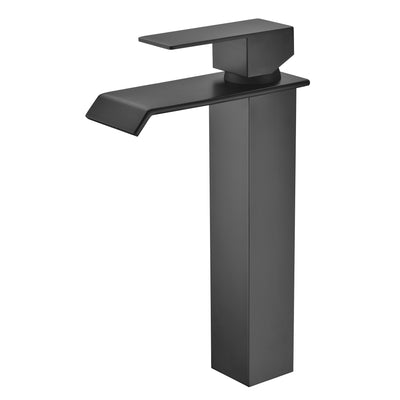 Einhand-Wasserfall-Badezimmerarmatur in Mattschwarz, Einloch-Waschtischarmatur im modernen Design