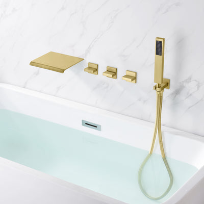 Wandmontierter Wannenhahn mit Sprüher und rauem Ventil, gebürstetes Gold-Finish