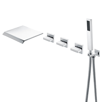 Wandmontage-Wasserfall-Badewannenarmatur-Set mit hoher Durchflussrate und Handbrause, Chrom-Finish
