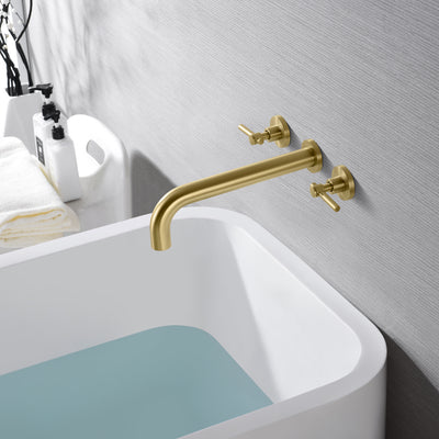 Wandmontierter Wanneneinlaufhahn mit hohem Durchfluss, gebürstetem Gold, extra langem Auslauf und Ventil